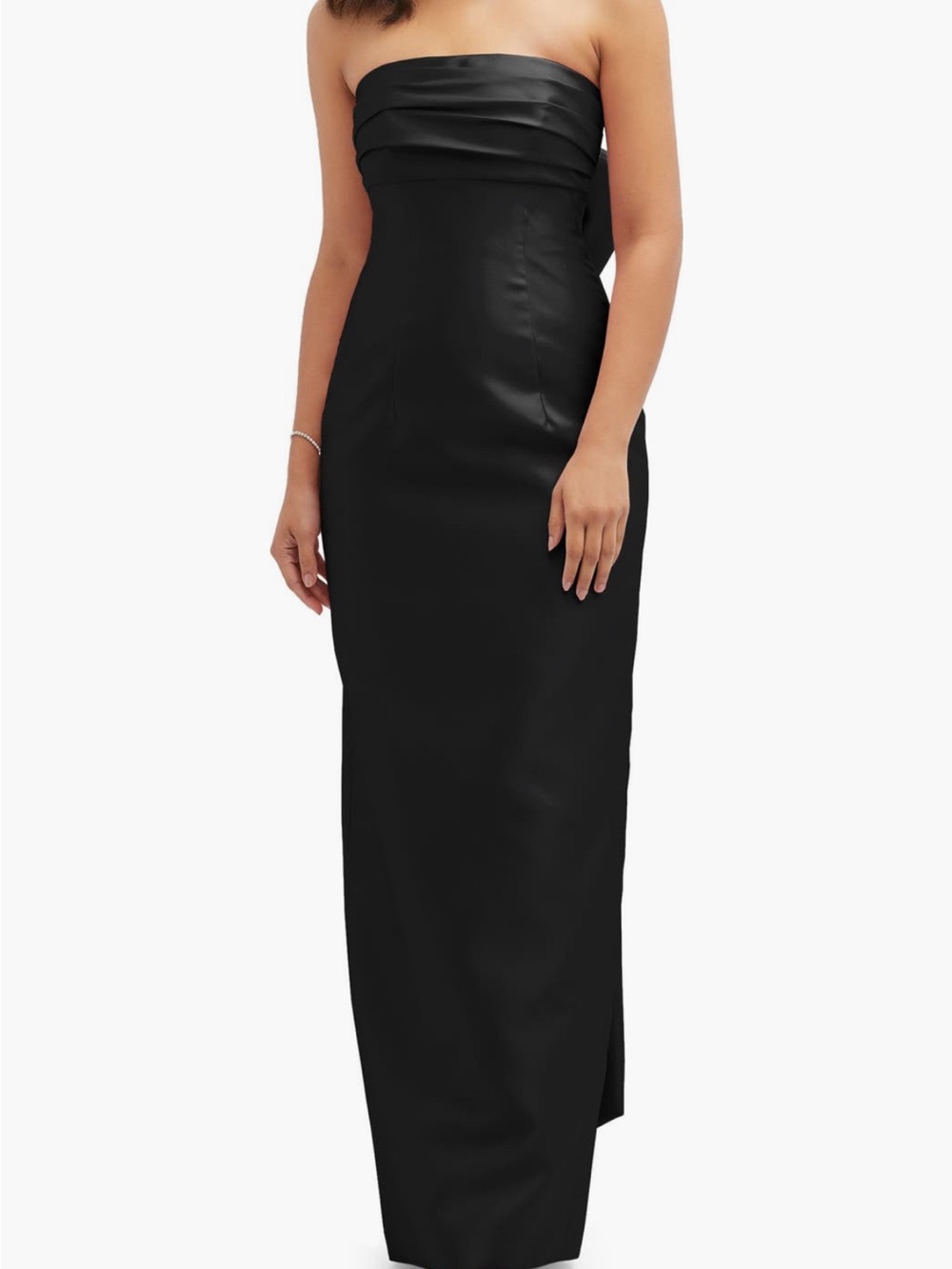 ALFRED SUNG Strapless Bow Back Satin Column Gown - Black